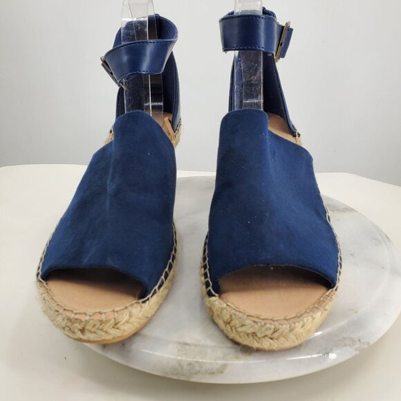 NWT Gap Navy Blue Ankle Strap Uniform Wedge Women's Espadrille Heels Size 10 - Picture 5 of 10